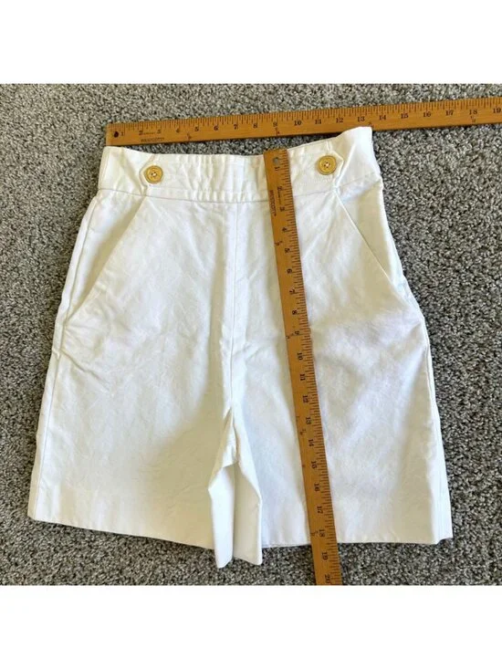 Vintage Yves Saint Laurent Women's Sz Small White High-Waist Cotton Shorts - Picture 9 of 12